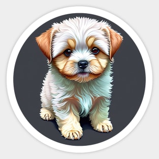 A White Havanese Puppy Dog with Cream & Light Brown Highlight Markings Sticker